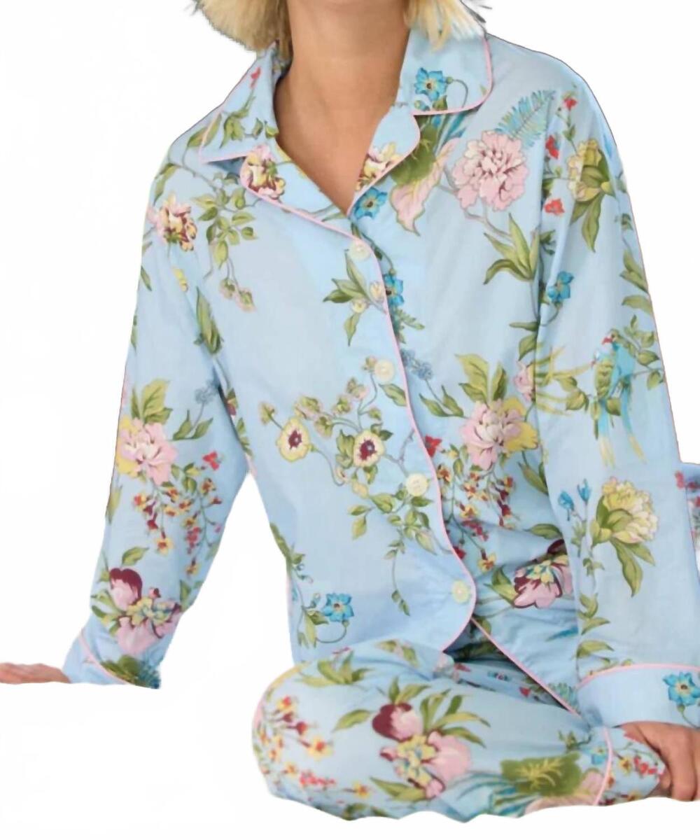 NEW THE CAT'S PAJAMAS perch and bloom long sleeve pajama in light blue - Picture 1 of 2